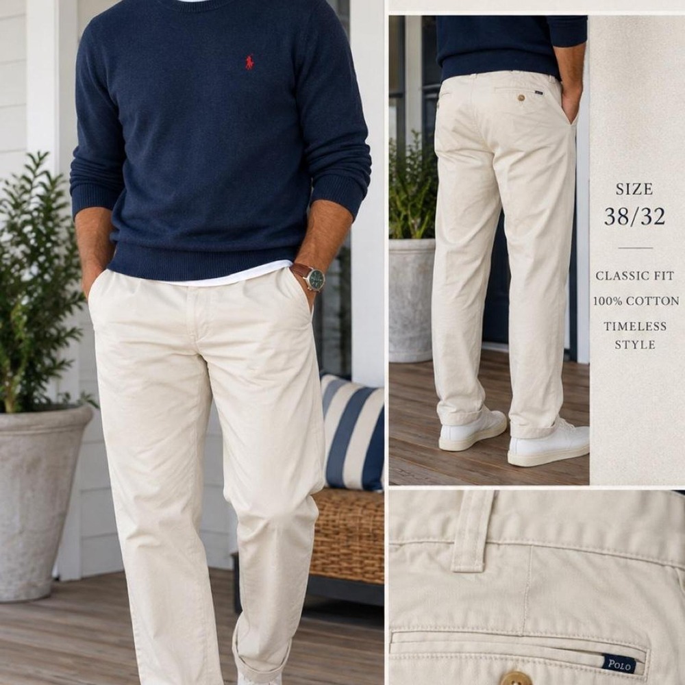 Polo Ralph Lauren Classic Fit Chino Pants 38x32 Cream Old Money Preppy